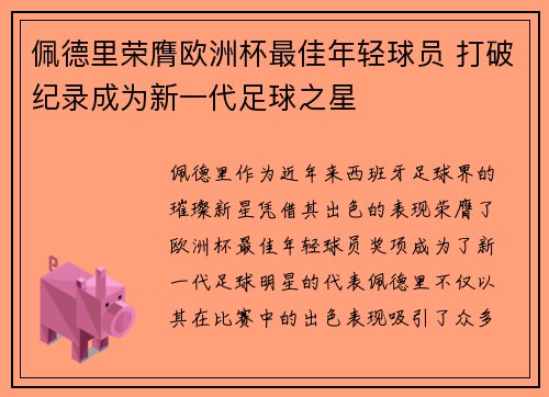 佩德里荣膺欧洲杯最佳年轻球员 打破纪录成为新一代足球之星 佩德里荣膺欧洲杯最佳年轻球员 打破纪录成为新一代足球之星