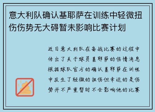 意大利队确认基耶萨在训练中轻微扭伤伤势无大碍暂未影响比赛计划